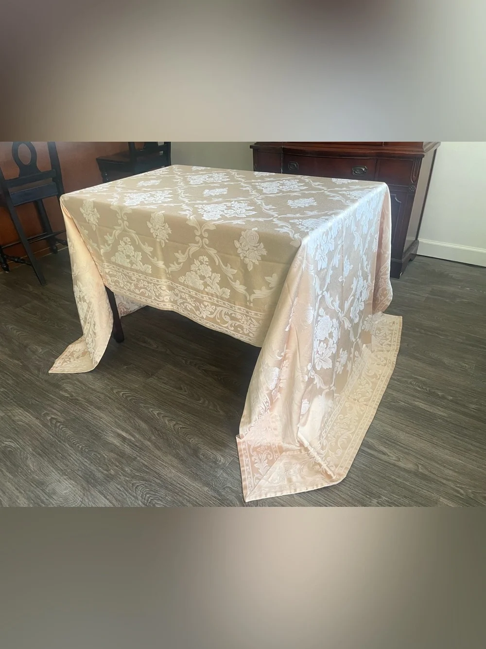 Elegant Tablecloth Mitered Corners Jacquard Champagne Cotton Blend 60x120